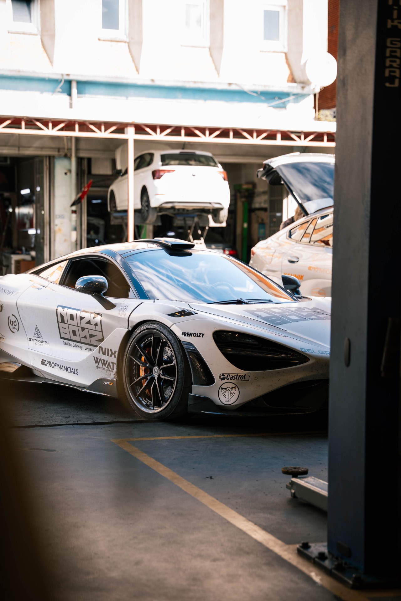 The McLaren in the workshop